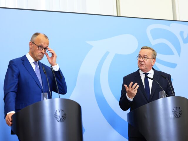 Friedrich Merz, Germany's chancellor, left, and Boris Pistorius, Germany's defense ministe