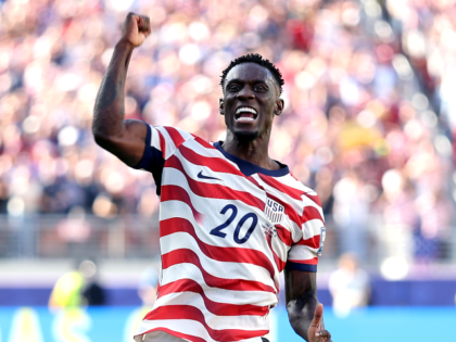 SANTA CLARA, CALIFORNIA - JULY 01: Folarin Balogun #20 of the United States celebrates sco