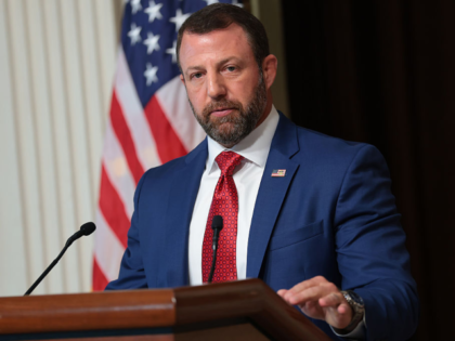 WASHINGTON, DC - JULY 17: U.S. Secretary of Homeland Security Markwayne Mullin speaks duri