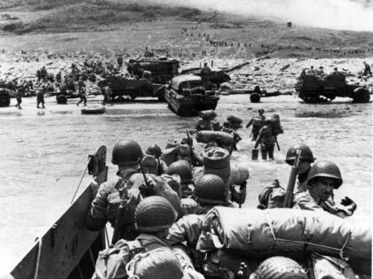 6th June 1944: American assault troops land at Omaha Beach in Normandy supported by Naval