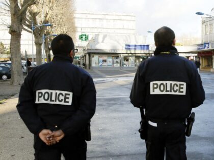 French policemen patrol in Sarcelles, a Parisian suburb, on January 13, 2014. AFP PHOTO /