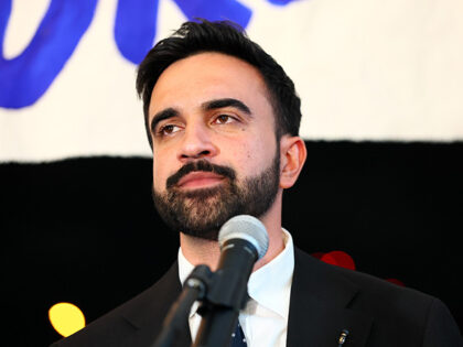 New York mayoral candidate, State Rep. Zohran Mamdani (D-NY) speaks to supporters during a