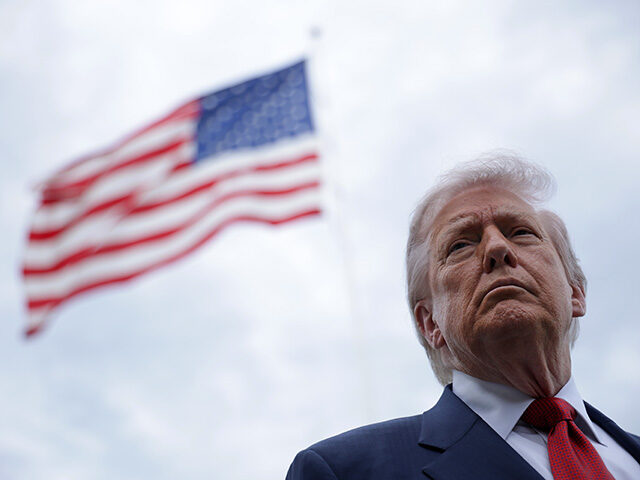 U.S. President Donald Trump speaks to members of the media prior to a Marine One departure
