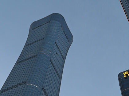 The Citic Tower, also known as the Zun Tower. In China's capital, Beijing, a small plane a