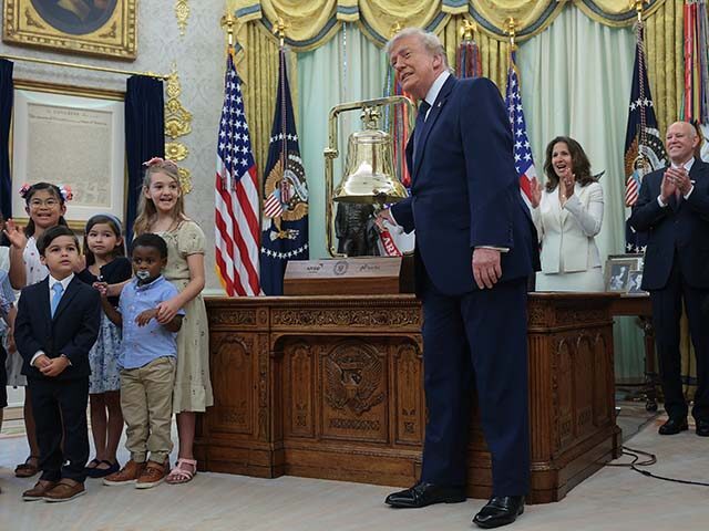 U.S. President Donald Trump rings a bell to mark the first day of trading for "Trump Accou