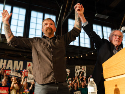 Graham Platner, Democratic US Senate candidate for Maine, left, and Senator Bernie Sanders