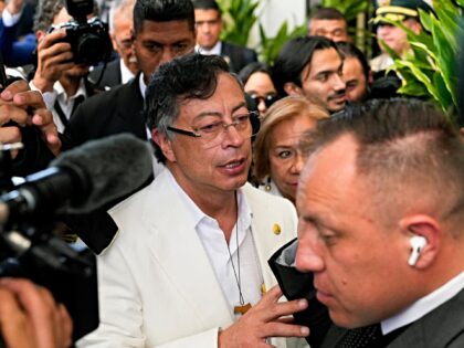 Colombia President Gustavo Petro leaves after a ceremony marking the 200th anniversary of
