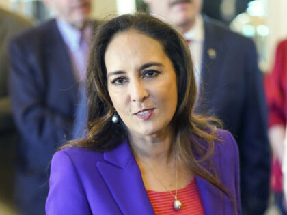 Harmeet Dhillon, attorney and member of the Republican National Committee, speaks to membe