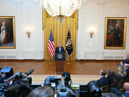 WASHINGTON, D.C. - JULY 16: U.S. President Donald Trump addresses the nation from the East