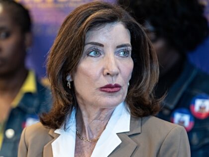 NEW YORK, UNITED STATES - 2026/06/25: Governor Kathy Hochul speaks at the rally alongside