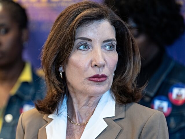 NEW YORK, UNITED STATES - 2026/06/25: Governor Kathy Hochul speaks at the rally alongside