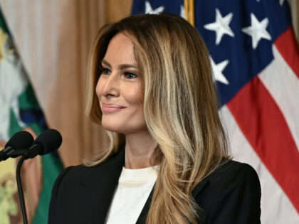 US First Lady Melania Trump speaks during an event to launch "Fostering the Future Ac