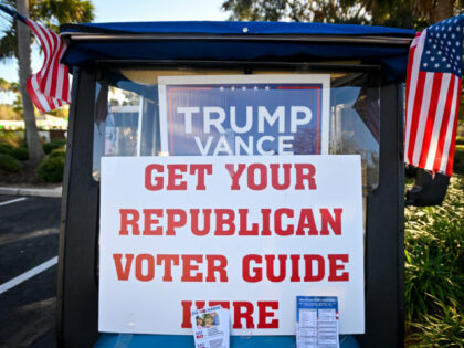 Political signs supporter former US President and Republican presidential candidate Donald
