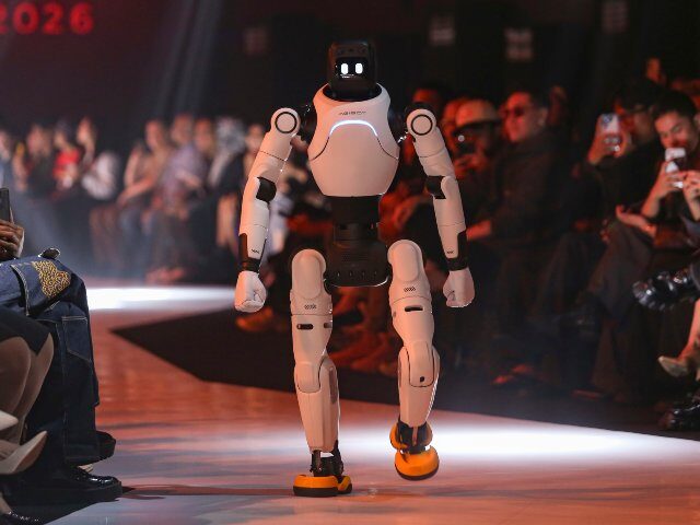Robot walks at a tech show