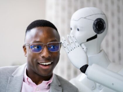 Robot whispering to human