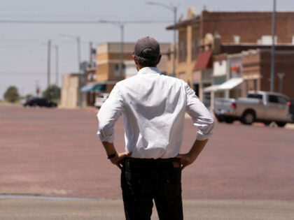 Texas Democratic gubernatorial candidate Beto O'Rourke looks down Main Street before