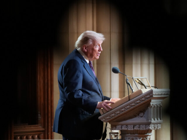 U.S. President Donald Trump delivers remarks during the funeral service for the late U.S.