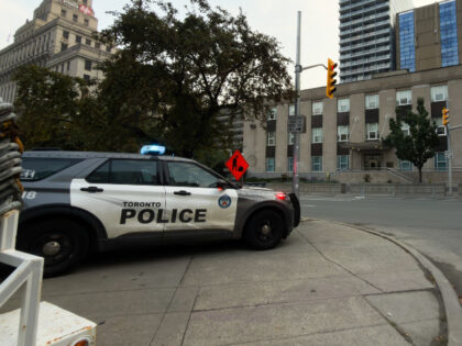 A police vehicle is seen near the U.S. Consulate in downtown Toronto, Canada, July 27, 202