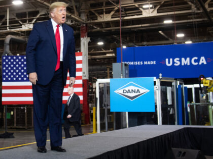 US President Donald Trump arrives to speak about the United States - Mexico - Canada agree