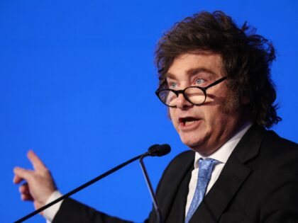 Argentine President Javier Milei speaks during the 29th annual Milken Institute Global Con