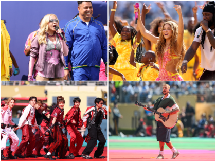 EAST RUTHERFORD, NEW JERSEY - JULY 19: Ronaldinho, Madonna and Ronaldo perform during the