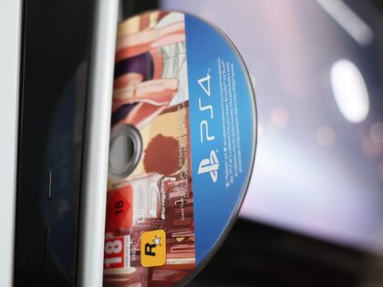 GTA V physical disc is seen in PlayStation 5 console in this illustration photo taken in K