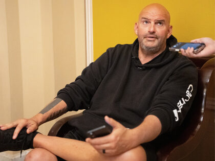 Senator John Fetterman, a Democrat from Pennsylvania, speaks to members of the media at th