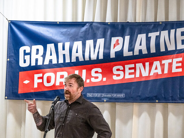 PORTLAND, MAINE - JUNE 07: Democratic U.S. Senate candidate Graham Platner speaks to voter