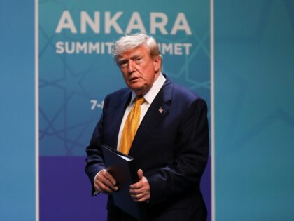 Donald Trump, President of the United States, speaks during a press conference at the NATO