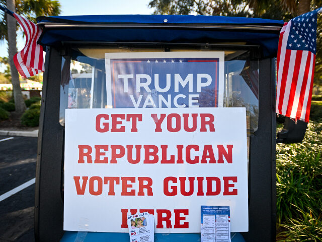 Political signs supporter former US President and Republican presidential candidate Donald