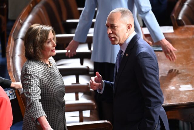 Democratic former US House speaker Nancy Pelosi (L) voted to cut military aid for Israel,
