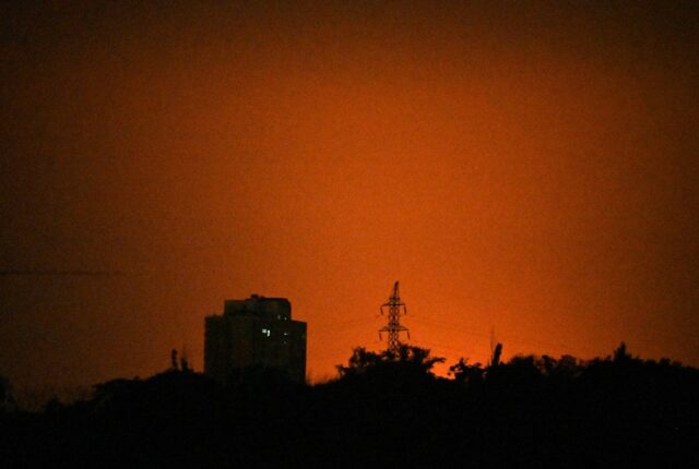 This photograph shows glow during Russian missile strikes on the Ukrainian capital of Kyiv