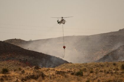 Firefighters used helicopters to drop water as they tackled the blaze
