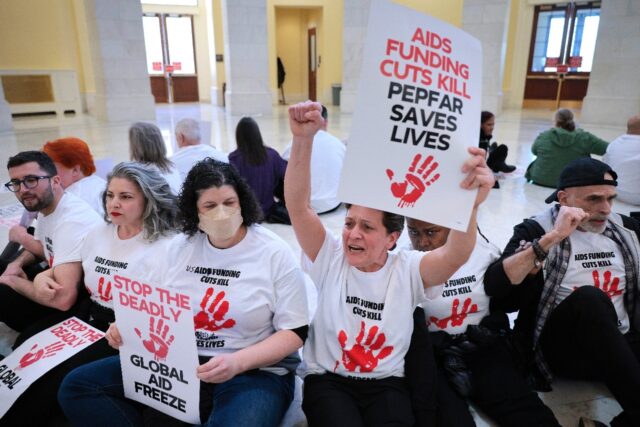 A protest at the US Capitol last year against the Trump administration's cuts to HIV/