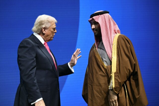 Trump with Crown Prince Mohammed bin Salman at the US-Saudi investment forum in Washington