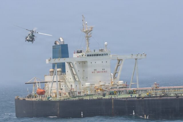 A US Marine Corps handout showing Marines boarding a ship, M/T Wen Yao, in the Gulf of Oma