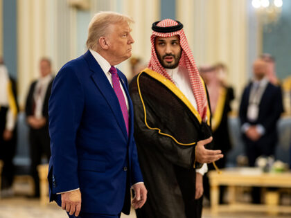 President Donald Trump participates in a coffee ceremony with Saudi Crown Prince Mohammed