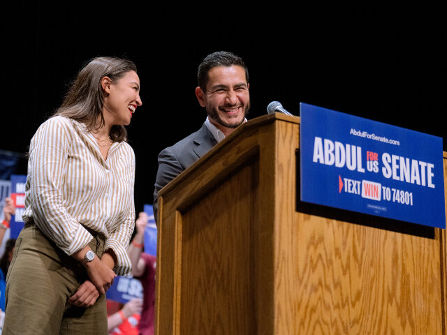 Representative Alexandria Ocasio-Cortez, a Democrat from New York, left, and Abdul El-Saye