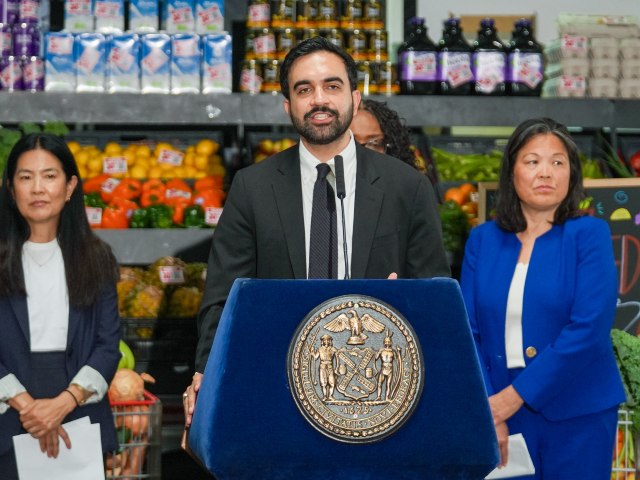 New York City Mayor Zohran Mamdani speaks at an announcement event of a city-wide, discoun