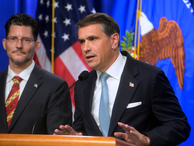 AP26217621141912 Acting Attorney General Todd Blanche, right, is joined by Deputy Assistant Secretary of th