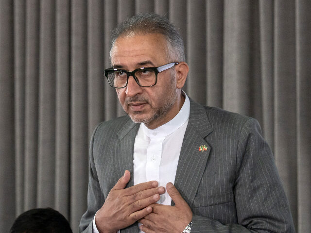 Iran's ambassador to Mexico Abolfazl Pasandideh gestures during a press conference ah