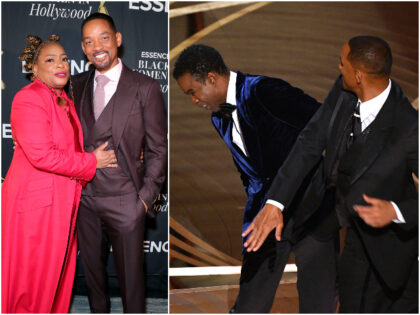 BEVERLY HILLS, CALIFORNIA - MARCH 24: (L-R) Aunjanue Ellis and Will Smith are seen backsta