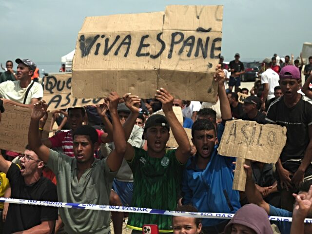 Ceuta Crisis Migrants are demonstrating on Playa Del Trampolin beach to demand asylum in Spain. Photo:
