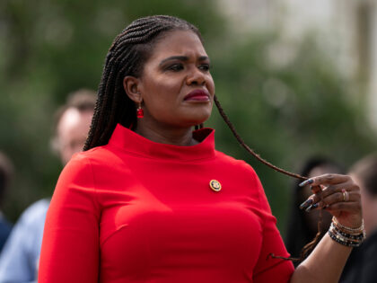 Representative Cori Bush, a Democrat from Missouri, during a news conference with students