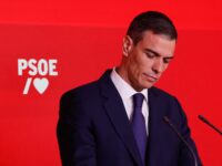 Spain's Prime Minister and ruling Socialist Party (PSOE) leader, Pedro Sanchez, looks down during a press conference at the PSOE headquarters in Madrid, on June 12, 2025. Santos Cerdan, a top official in Spain's ruling Socialist Party, resigned on Thursday after being implicated in a widening corruption probe that has already ensnared the prime minister's former close aide. The investigation centres on public procurement of medical equipment during the early months of the Covid-19 pandemic. (Photo by OSCAR DEL POZO / AFP) (Photo by OSCAR DEL POZO/AFP via Getty Images)