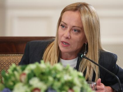 WASHINGTON, DC - AUGUST 18: Italian Prime Minister Giorgia Meloni participates in a meetin