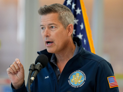 Sean Duffy, US secretary of transportation, during a news conference in Terminal A at Newa