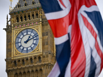 LONDON, ENGLAND - JUNE 12: A Union flag (Union Jack) flies against the backdrop of The Eli