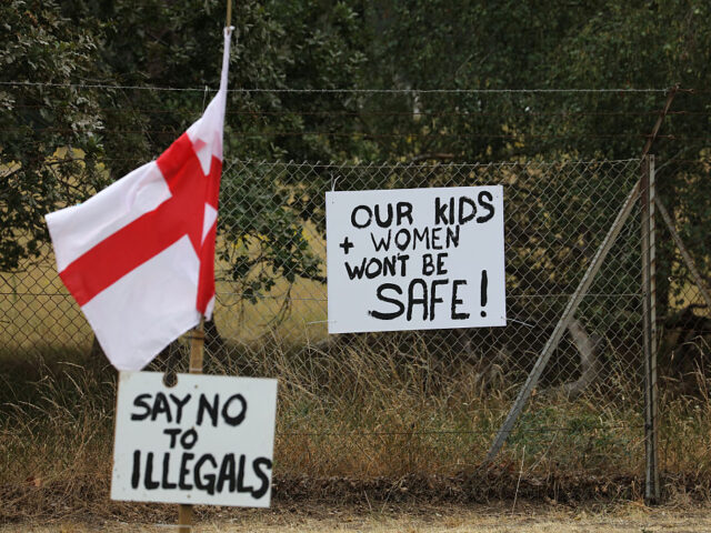 RAF Barnham Being Considered for New Asylum Centre THETFORD, ENGLAND - JULY 15: A protest camp with flags and signs has been established outs