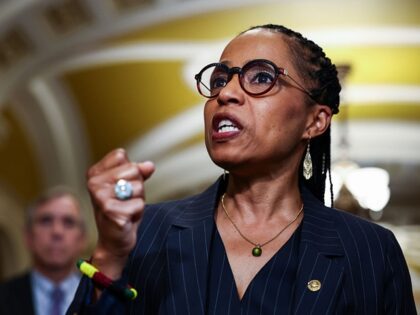 Piker - WASHINGTON, DC - JULY 22: U.S. Sen. Angela Alsobrooks (D-MA) speaks during a press